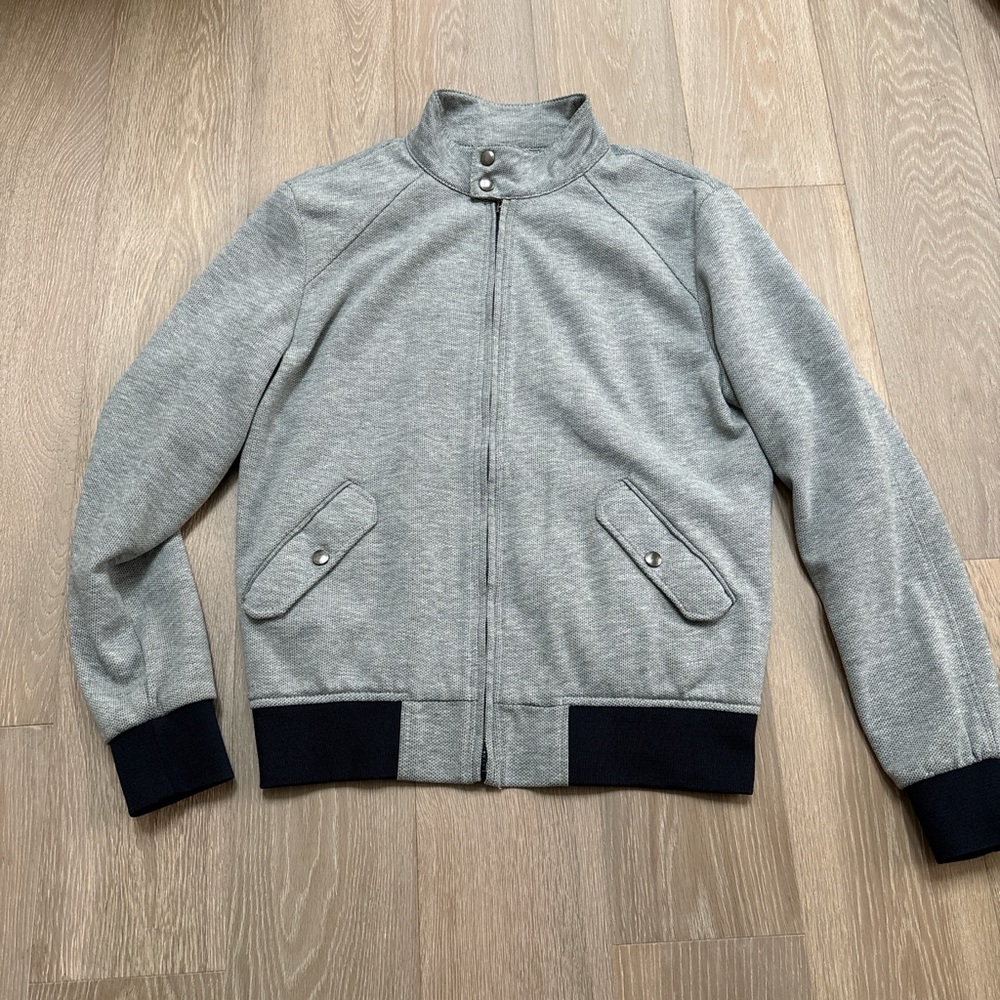 Zara Gray Bomber Jacket with Black Ribbed Accents